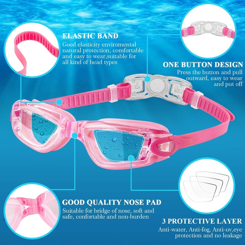 COOLOO Kids Swim Goggles, 2 Packs Swimming Goggles for Kids Girls Boys and Child Age 4-16 - Image 2